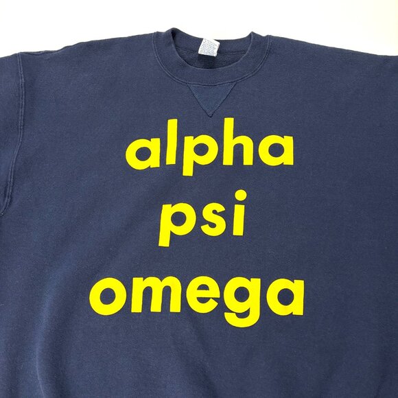 VTG Alpha Psi Omega Crewneck Sweatshirt Blue Sz XL Russell Athletic Frat Theatre - Picture 2 of 6